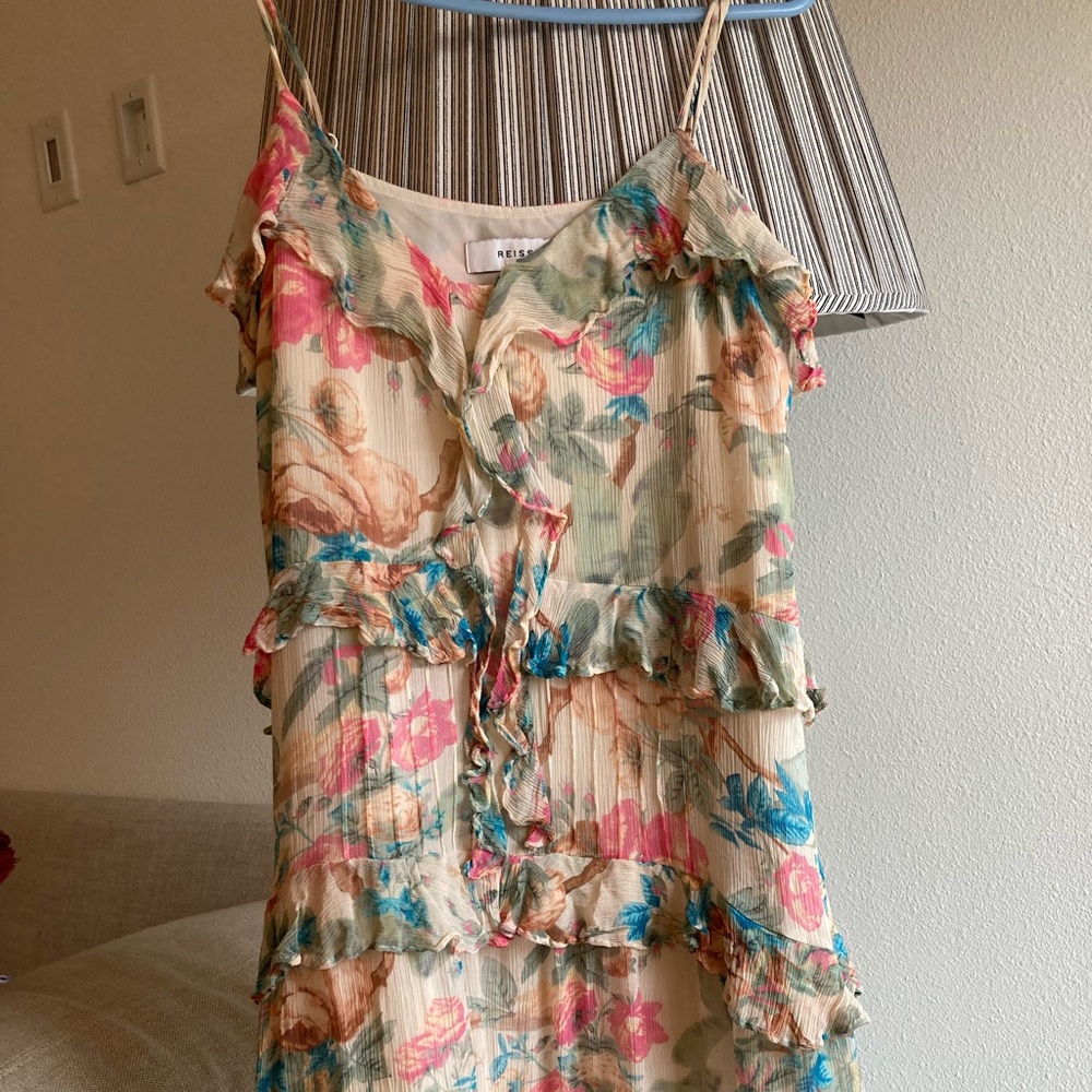 Reiss Chiffon Floral Ruffle Mini Dress